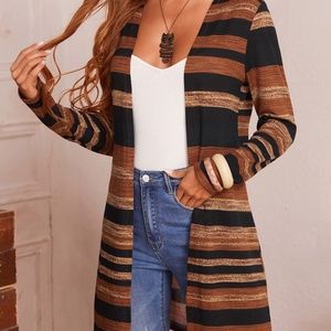 brown and black striped blazer